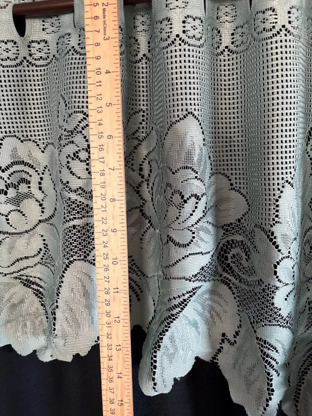 National Curtain 60x24in Lace Valance Sheer Floral Scalloped Edge Green